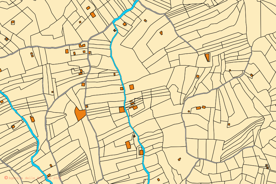Mappa catastale del centro di Calvello: particelle e fabbricati, cartografia Agenzia delle Entrate