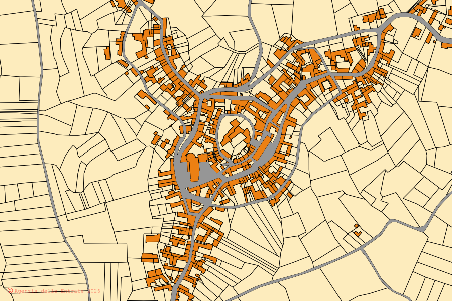 Mappa catastale del centro di Camagna Monferrato: particelle e fabbricati, cartografia Agenzia delle Entrate