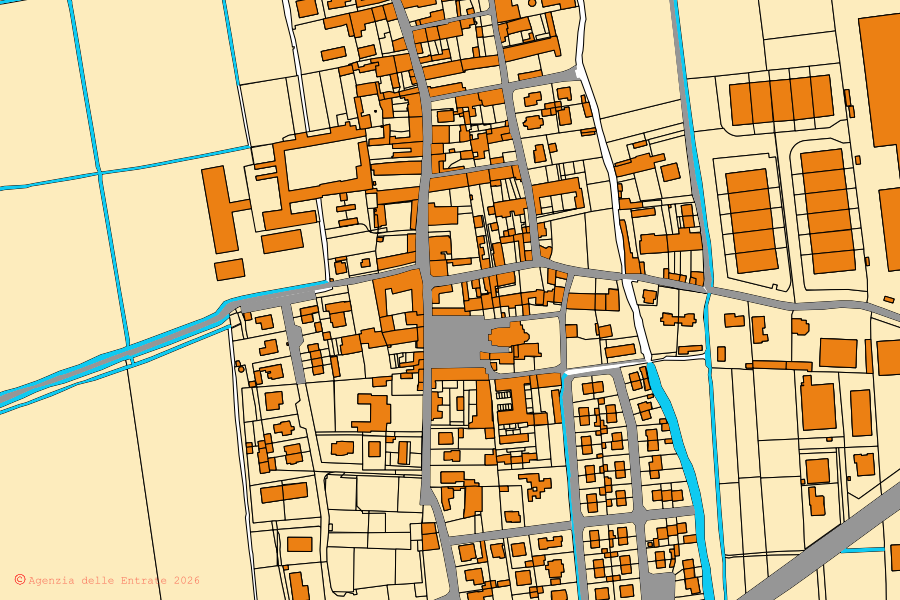 Mappa catastale del centro di Camisano: particelle e fabbricati, cartografia Agenzia delle Entrate