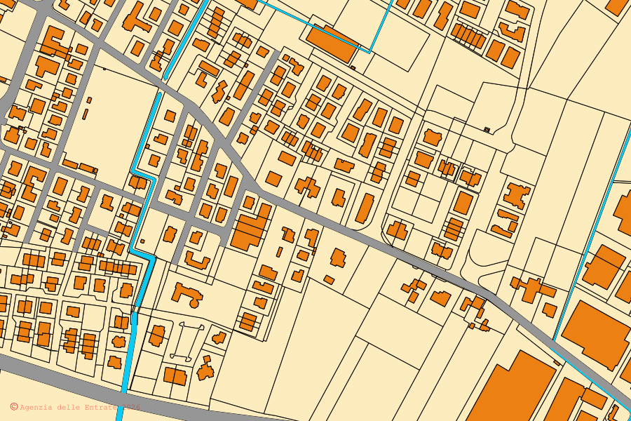 Mappa catastale del centro di Campagnola Emilia: particelle e fabbricati, cartografia Agenzia delle Entrate