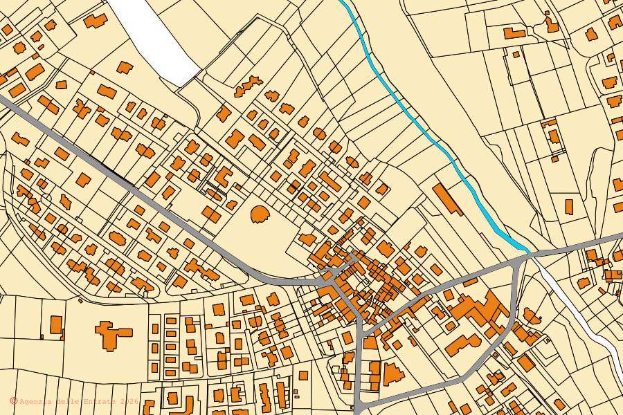 Mappa catastale del centro di Camparada: particelle e fabbricati, cartografia Agenzia delle Entrate