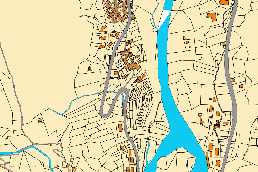 Mappa catastale del centro di Campertogno: particelle e fabbricati, cartografia Agenzia delle Entrate
