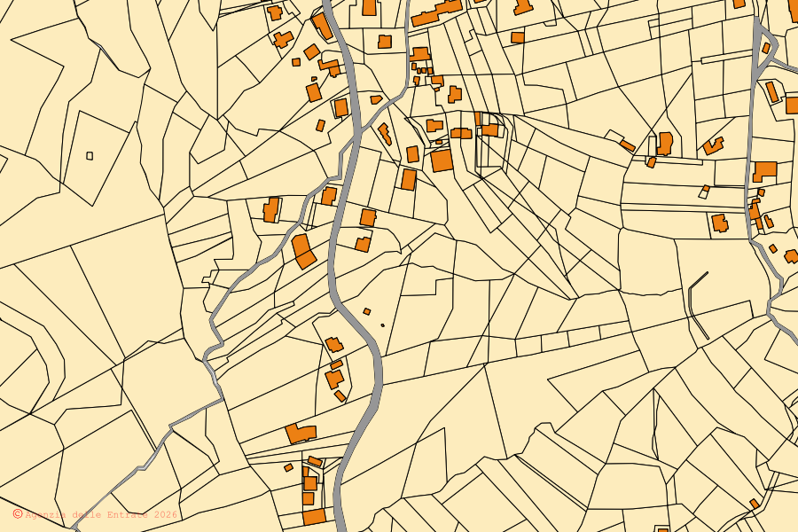 Mappa catastale del centro di Campoli del Monte Taburno: particelle e fabbricati, cartografia Agenzia delle Entrate