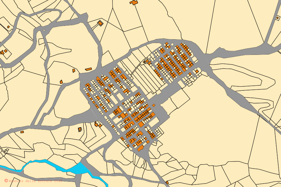 Mappa catastale del centro di Campomaggiore: particelle e fabbricati, cartografia Agenzia delle Entrate
