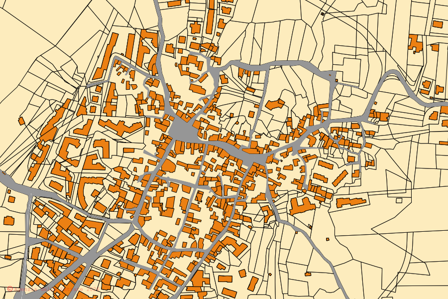 Mappa catastale del centro di Camporotondo Etneo: particelle e fabbricati, cartografia Agenzia delle Entrate