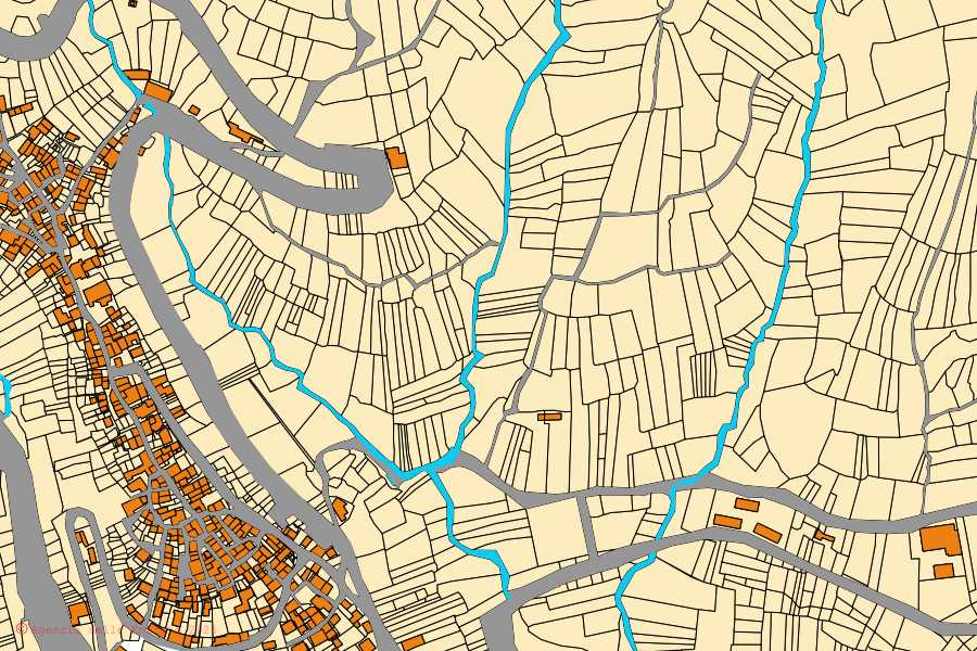 Mappa catastale del centro di Campotosto: particelle e fabbricati, cartografia Agenzia delle Entrate