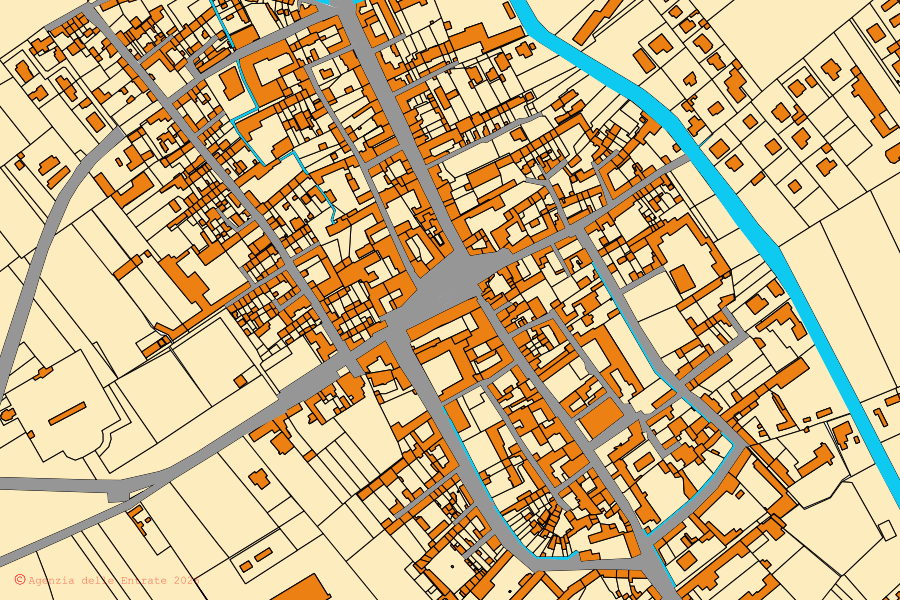 Mappa catastale del centro di Candia Lomellina: particelle e fabbricati, cartografia Agenzia delle Entrate