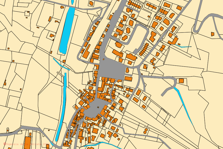 Mappa catastale del centro di Canossa: particelle e fabbricati, cartografia Agenzia delle Entrate