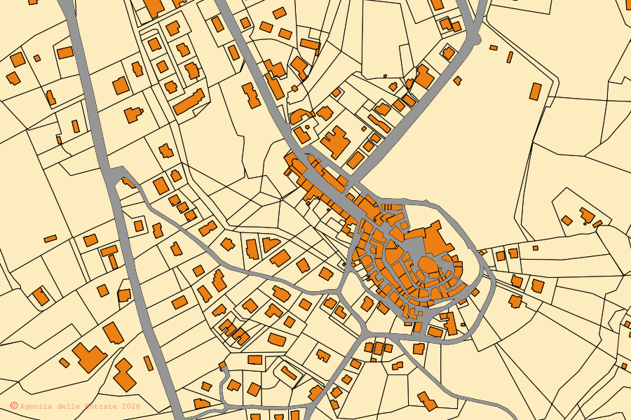 Mappa catastale del centro di Cantalupo in Sabina: particelle e fabbricati, cartografia Agenzia delle Entrate