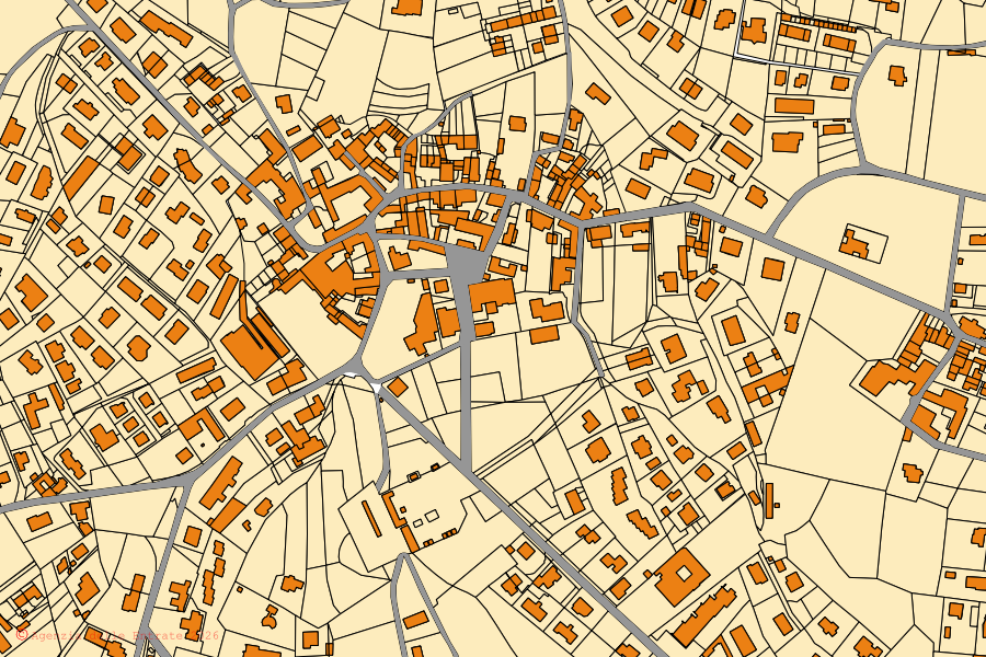 Mappa catastale del centro di Capiago Intimiano: particelle e fabbricati, cartografia Agenzia delle Entrate