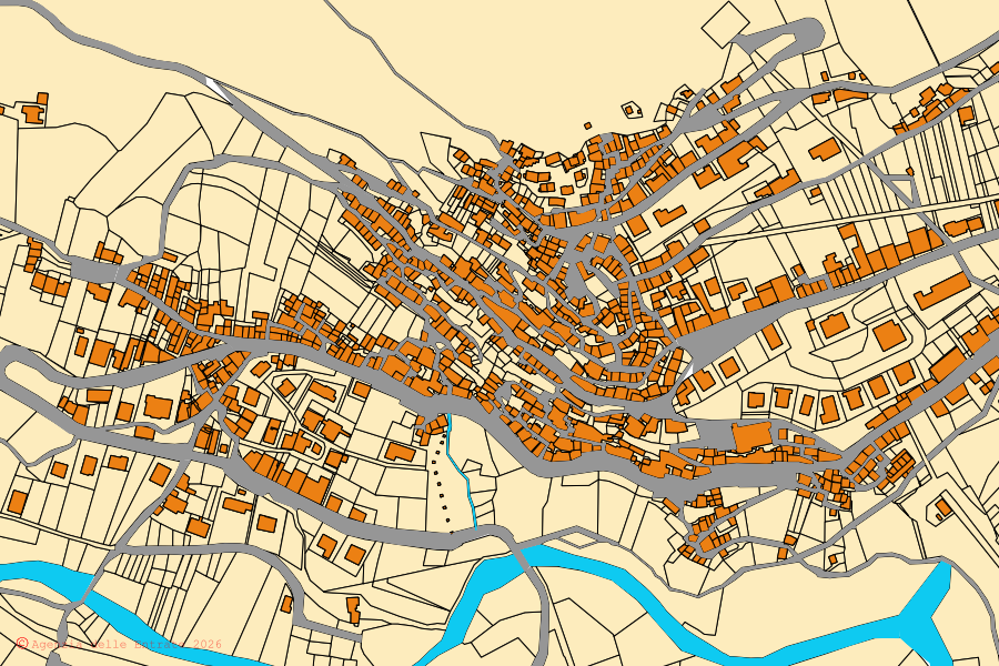 Mappa catastale del centro di Capistrello: particelle e fabbricati, cartografia Agenzia delle Entrate