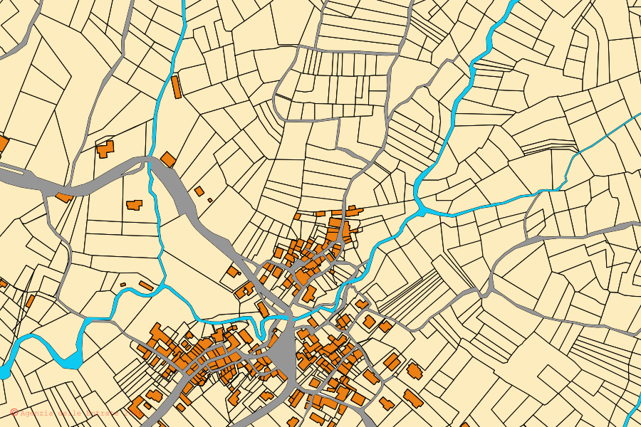 Mappa catastale del centro di Capitignano: particelle e fabbricati, cartografia Agenzia delle Entrate