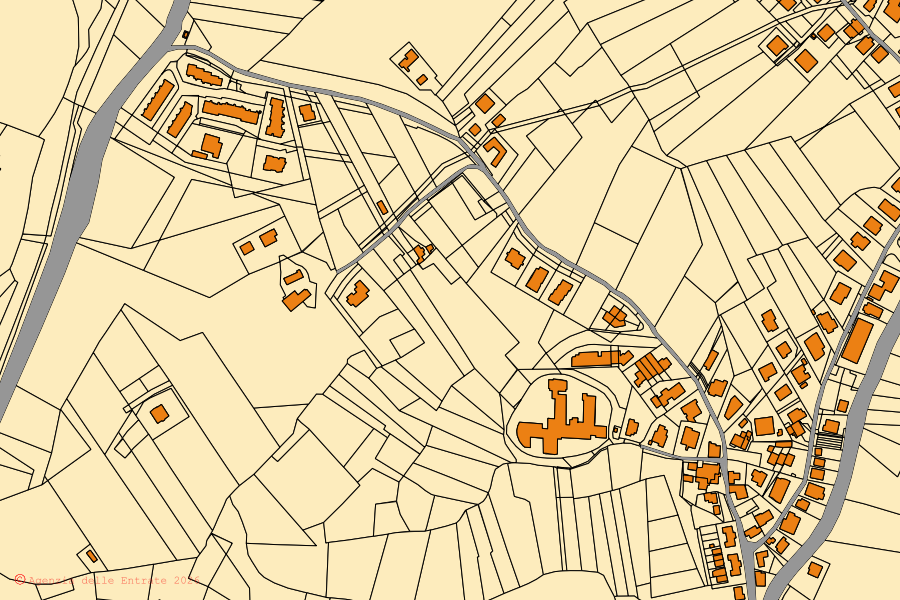Mappa catastale del centro di Cappelle sul Tavo: particelle e fabbricati, cartografia Agenzia delle Entrate