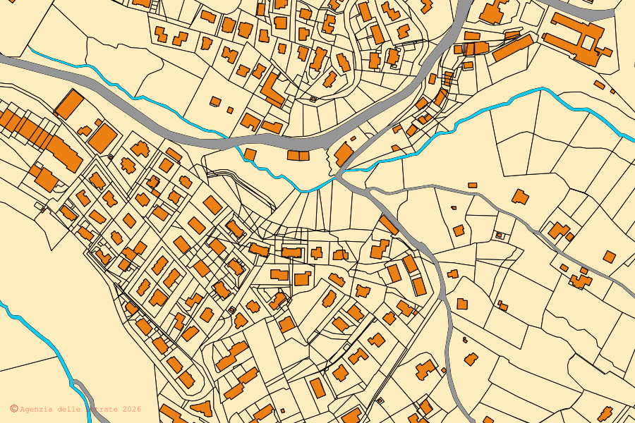 Mappa catastale del centro di Caprarola: particelle e fabbricati, cartografia Agenzia delle Entrate