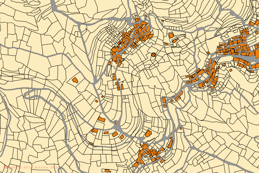 Mappa catastale del centro di Caprauna: particelle e fabbricati, cartografia Agenzia delle Entrate