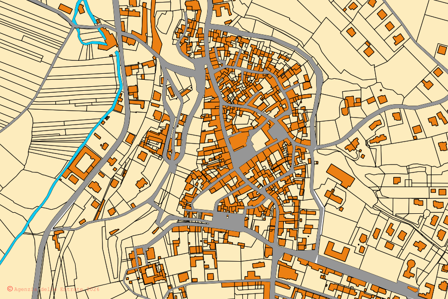 Mappa catastale del centro di Capriata d'Orba: particelle e fabbricati, cartografia Agenzia delle Entrate