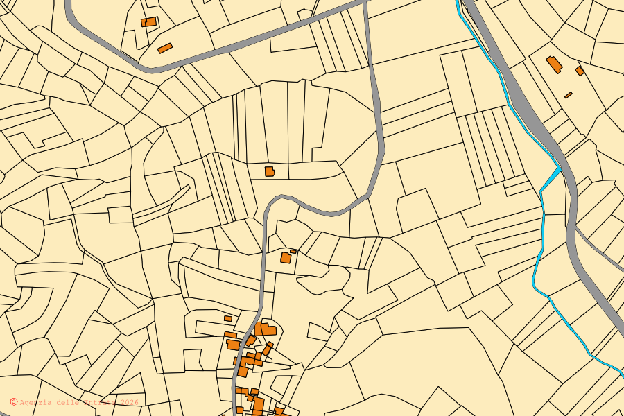 Mappa catastale del centro di Capriglio: particelle e fabbricati, cartografia Agenzia delle Entrate