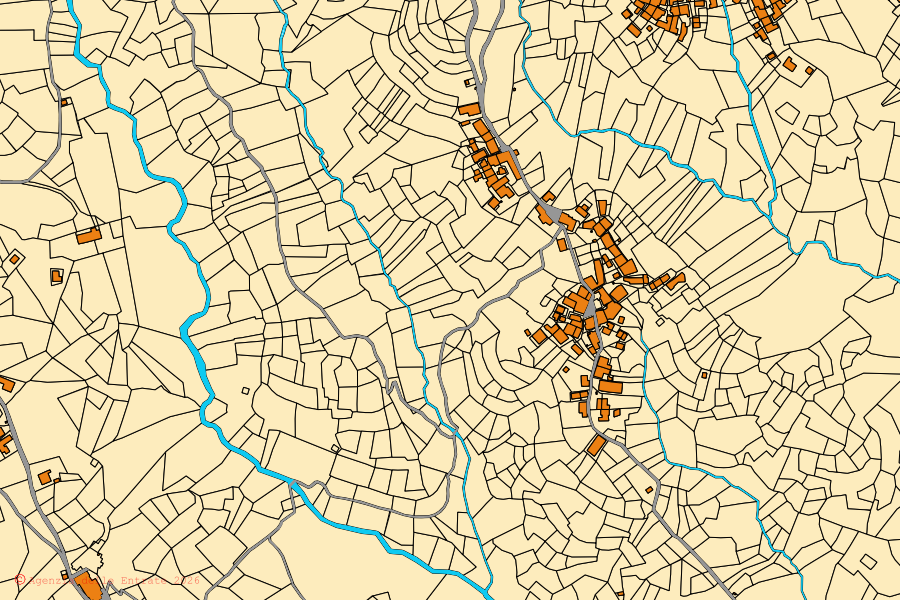 Mappa catastale del centro di Caprile: particelle e fabbricati, cartografia Agenzia delle Entrate