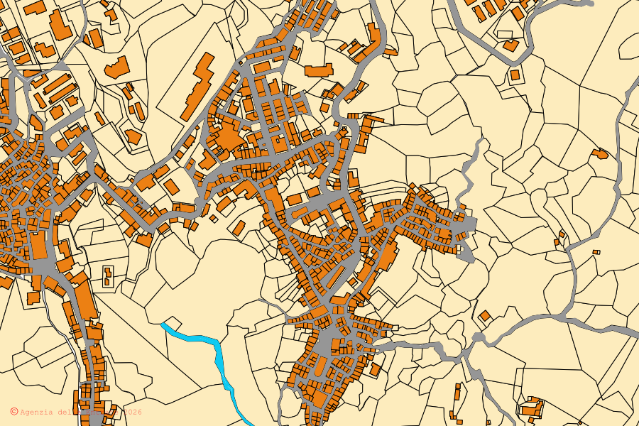 Mappa catastale del centro di Caraffa del Bianco: particelle e fabbricati, cartografia Agenzia delle Entrate