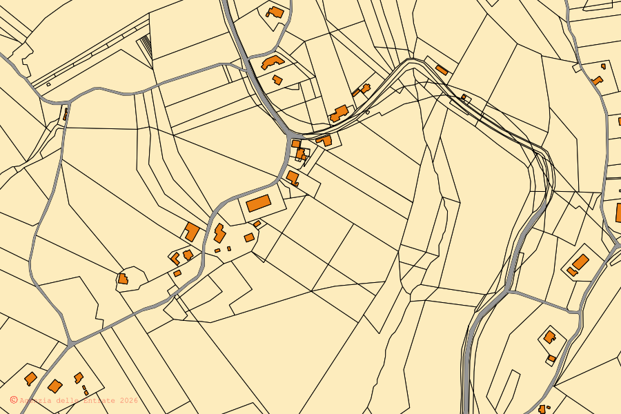 Mappa catastale del centro di Carassai: particelle e fabbricati, cartografia Agenzia delle Entrate