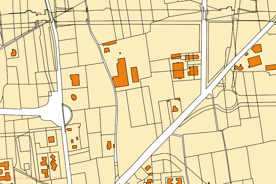 Mappa catastale del centro di Caravaggio: particelle e fabbricati, cartografia Agenzia delle Entrate
