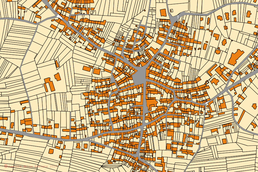 Mappa catastale del centro di Caravino: particelle e fabbricati, cartografia Agenzia delle Entrate