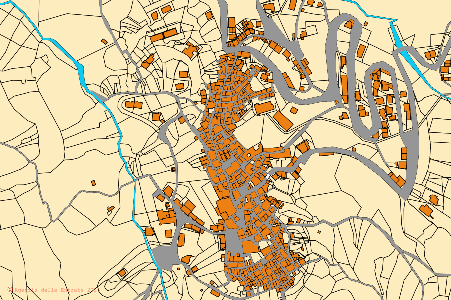 Mappa catastale del centro di Carbone: particelle e fabbricati, cartografia Agenzia delle Entrate