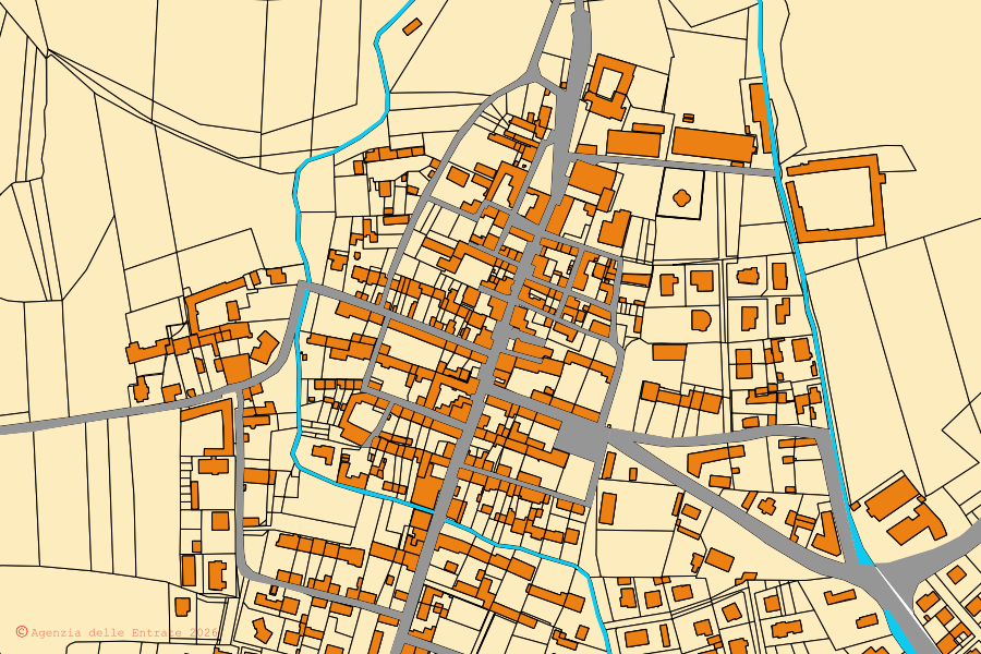Mappa catastale del centro di Cardè: particelle e fabbricati, cartografia Agenzia delle Entrate