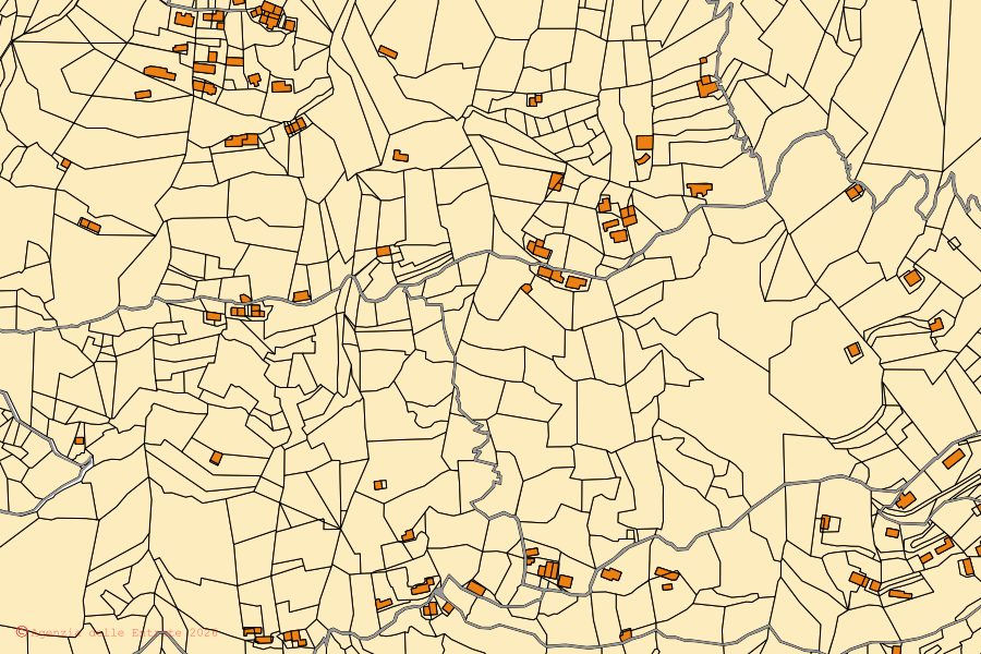 Mappa catastale del centro di Cardeto: particelle e fabbricati, cartografia Agenzia delle Entrate