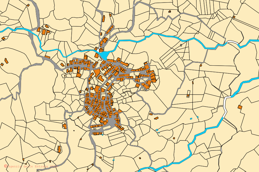 Mappa catastale del centro di Careri: particelle e fabbricati, cartografia Agenzia delle Entrate
