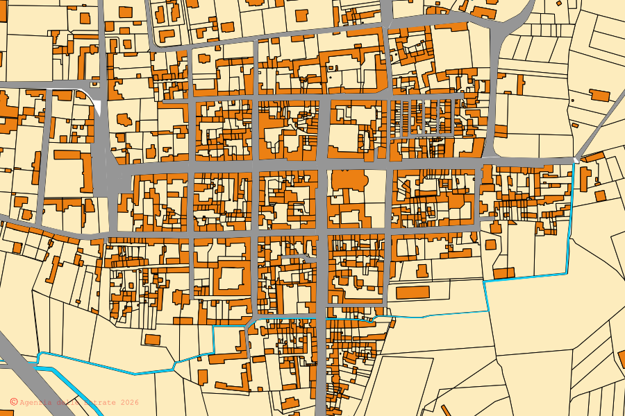 Mappa catastale del centro di Caresana: particelle e fabbricati, cartografia Agenzia delle Entrate