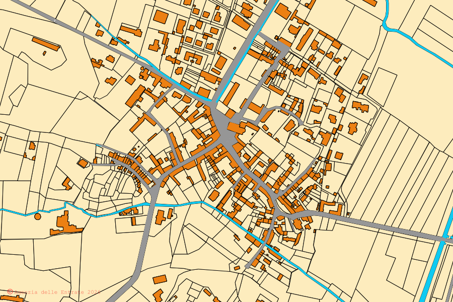 Mappa catastale del centro di Carisio: particelle e fabbricati, cartografia Agenzia delle Entrate