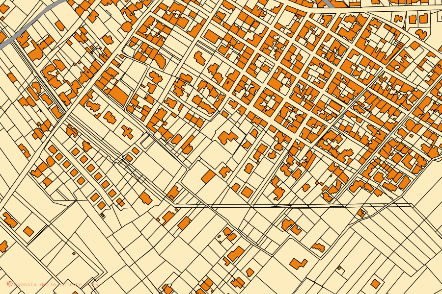 Mappa catastale del centro di Carmiano: particelle e fabbricati, cartografia Agenzia delle Entrate
