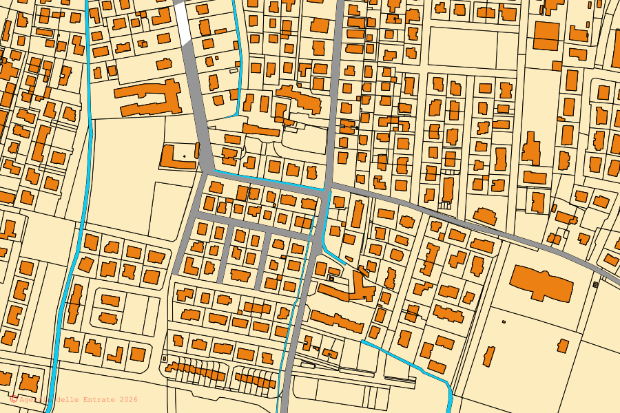 Mappa catastale del centro di Carpaneto Piacentino: particelle e fabbricati, cartografia Agenzia delle Entrate