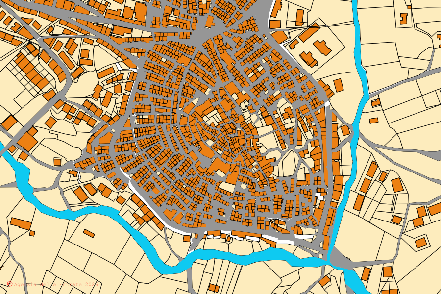 Mappa catastale del centro di Carpino: particelle e fabbricati, cartografia Agenzia delle Entrate
