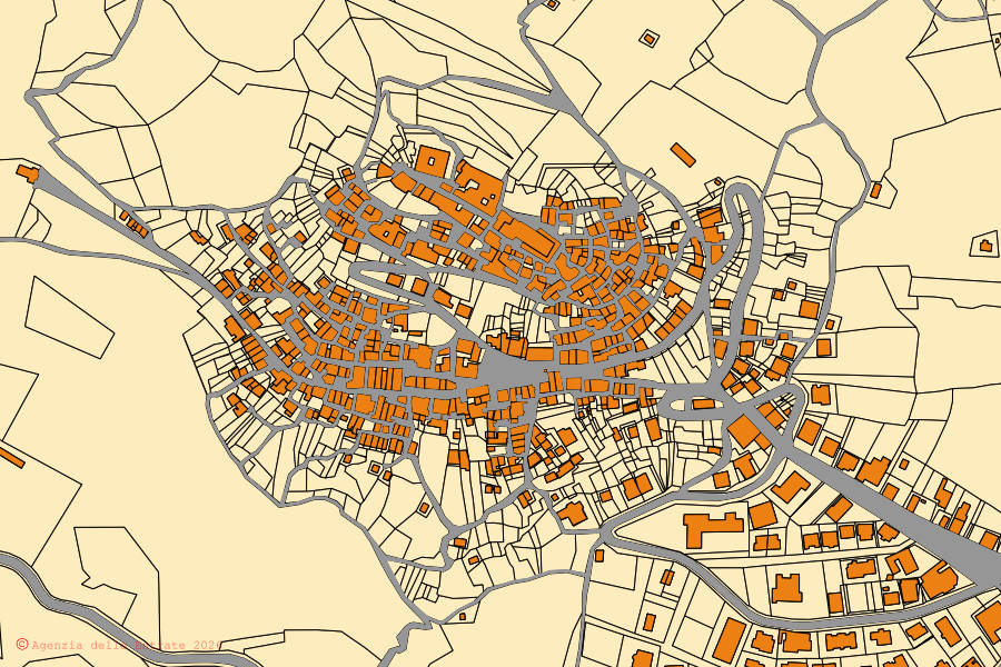 Mappa catastale del centro di Carunchio: particelle e fabbricati, cartografia Agenzia delle Entrate