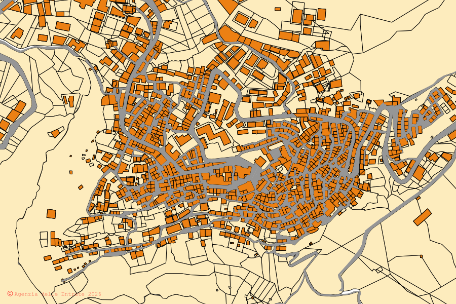 Mappa catastale del centro di Casabona: particelle e fabbricati, cartografia Agenzia delle Entrate