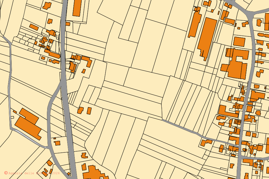 Mappa catastale del centro di Casale di Scodosia: particelle e fabbricati, cartografia Agenzia delle Entrate