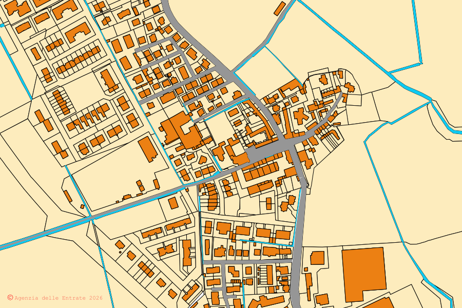 Mappa catastale del centro di Casaletto Lodigiano: particelle e fabbricati, cartografia Agenzia delle Entrate