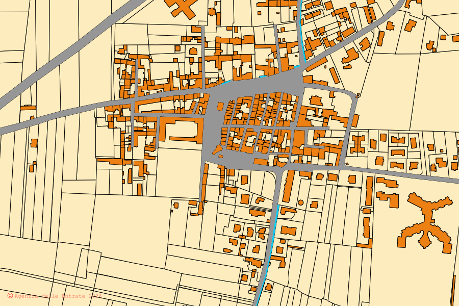Mappa catastale del centro di Casalnoceto: particelle e fabbricati, cartografia Agenzia delle Entrate