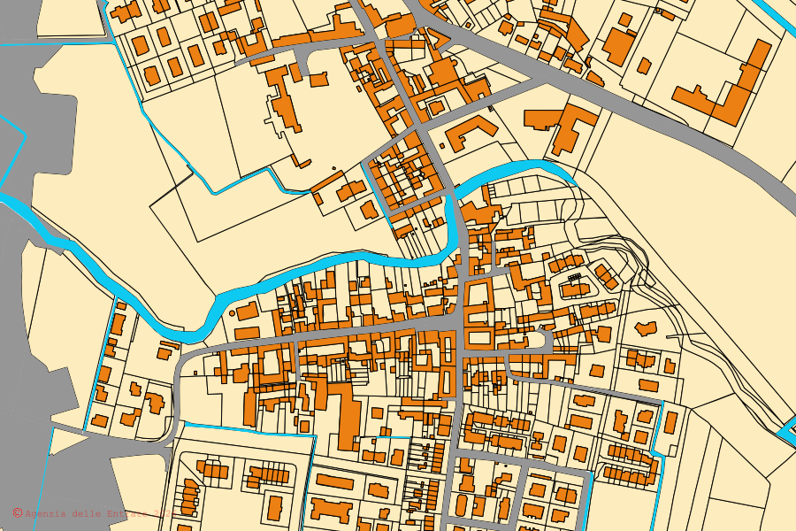 Mappa catastale del centro di Casalpusterlengo: particelle e fabbricati, cartografia Agenzia delle Entrate