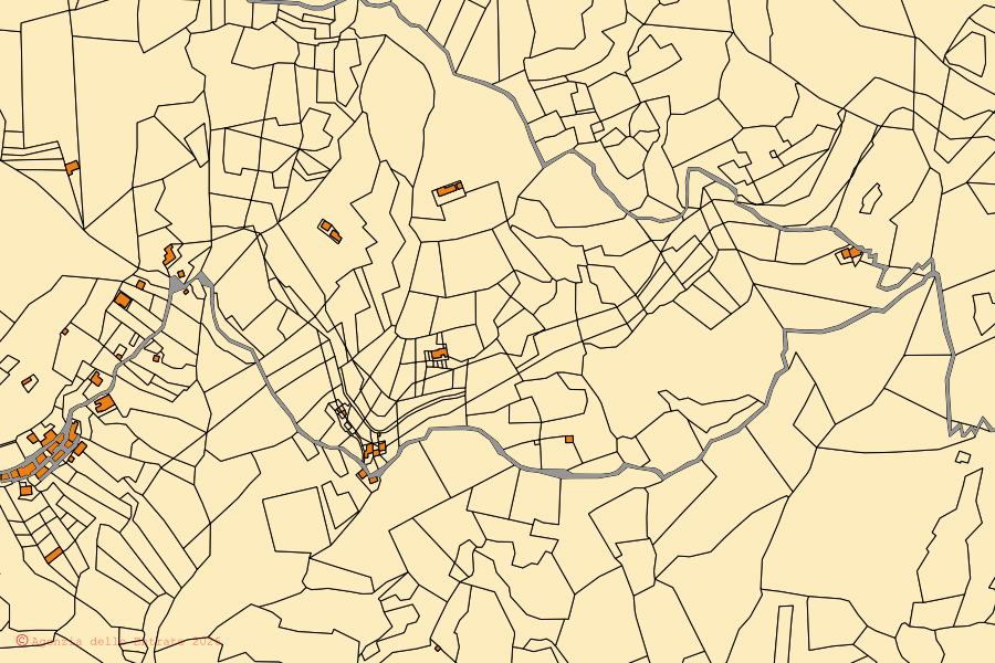 Mappa catastale del centro di Casalvecchio Siculo: particelle e fabbricati, cartografia Agenzia delle Entrate