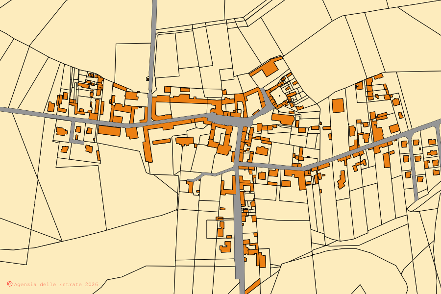 Mappa catastale del centro di Casanova Elvo: particelle e fabbricati, cartografia Agenzia delle Entrate
