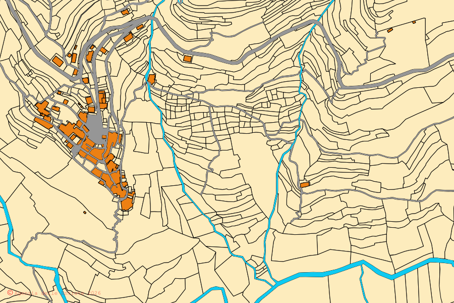 Mappa catastale del centro di Casanova Lerrone: particelle e fabbricati, cartografia Agenzia delle Entrate