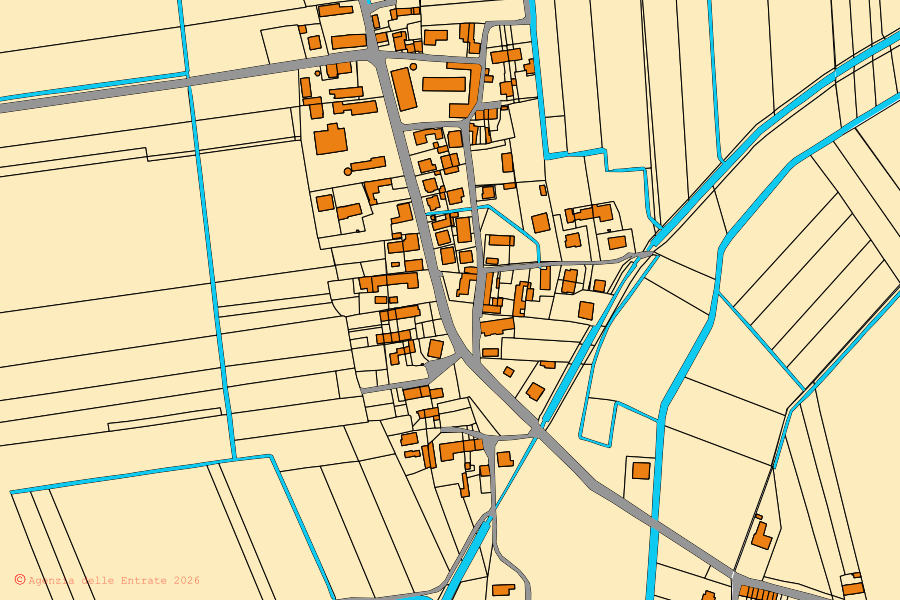 Mappa catastale del centro di Caselle Landi: particelle e fabbricati, cartografia Agenzia delle Entrate