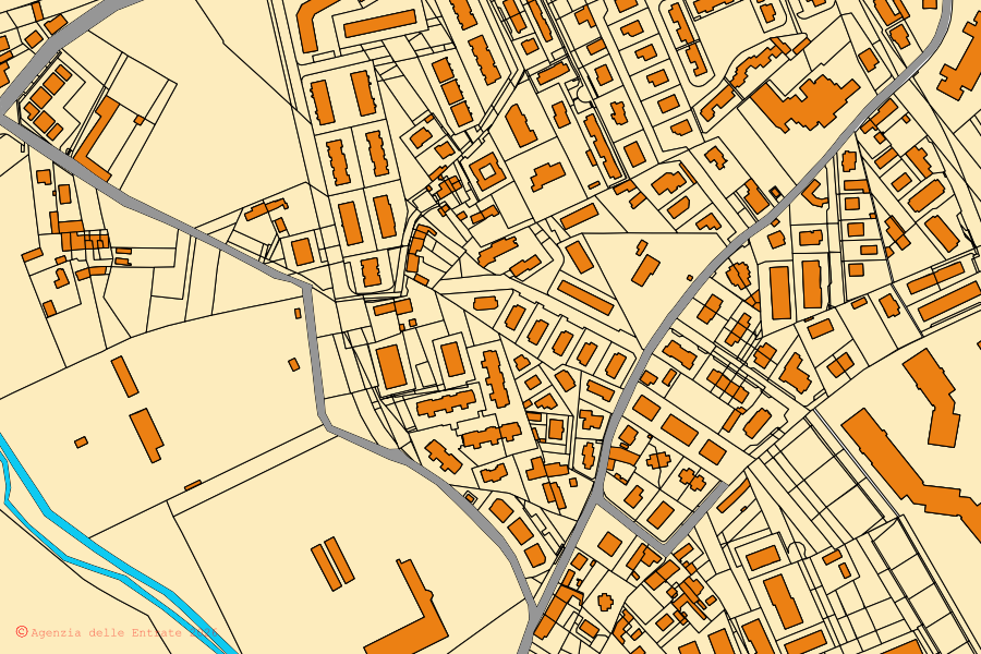 Mappa catastale del centro di Caselle Torinese: particelle e fabbricati, cartografia Agenzia delle Entrate