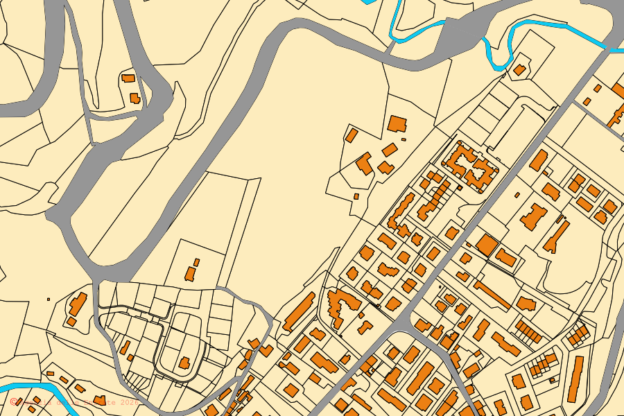 Mappa catastale del centro di Casola Valsenio: particelle e fabbricati, cartografia Agenzia delle Entrate
