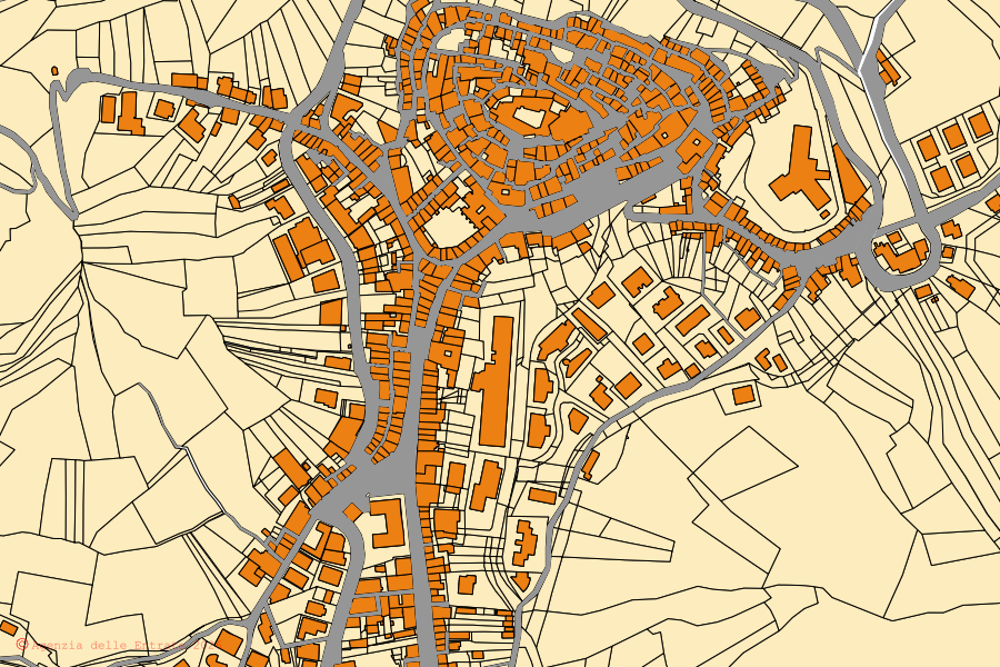 Mappa catastale del centro di Casoli: particelle e fabbricati, cartografia Agenzia delle Entrate