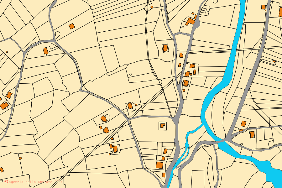 Mappa catastale del centro di Cassano Irpino: particelle e fabbricati, cartografia Agenzia delle Entrate