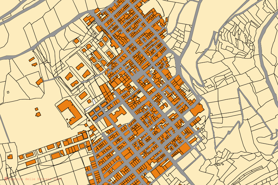 Mappa catastale del centro di Cassaro: particelle e fabbricati, cartografia Agenzia delle Entrate